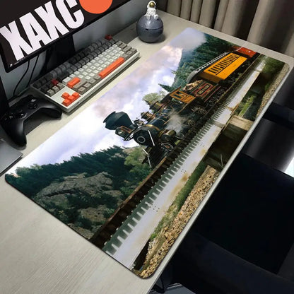 Retro Train Mouse Pad Large Gaming Mousepad PC Gamer Computer Office Mouse Mat Silicone Keyboard Mat Desk Pad Laptop Mausepad