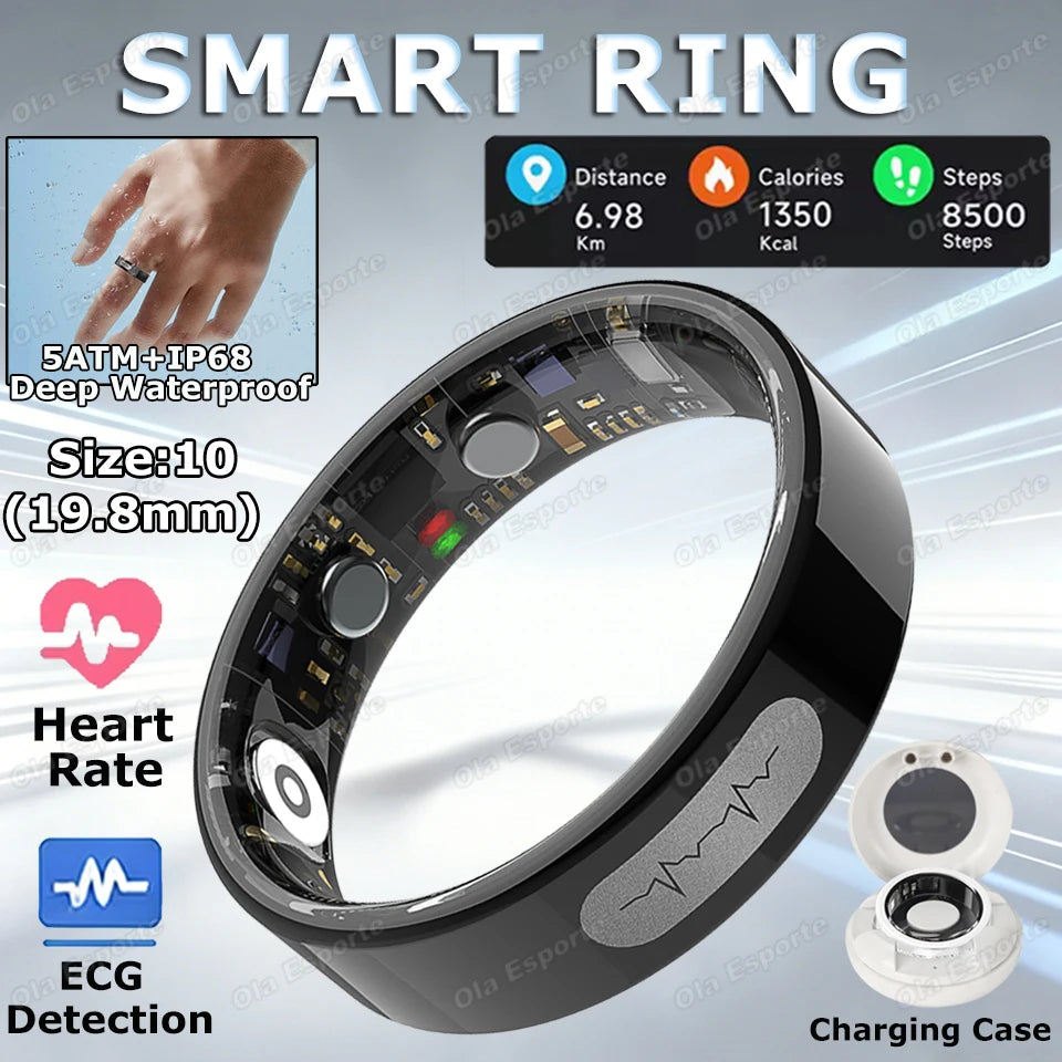 AI ECG Detection Smart Ring 2026 Blood Pressure Heart Rate Body Temperature Monitoring 5ATM Waterproof Multiple Sport Smartring