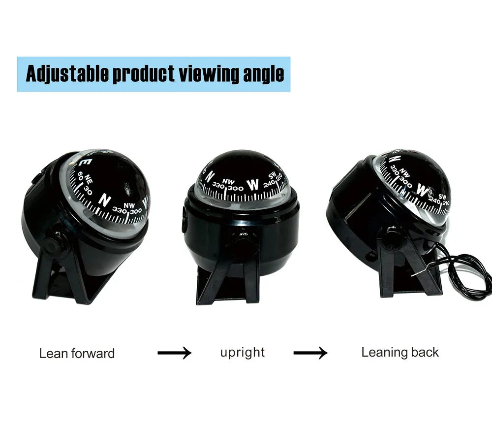 Ball Shaped Boat Compass Vehicle Navigation Car Compass with Dial Sea Pivoting Marine Boat Compass Black/White for Outdoor