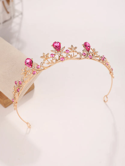Golden Rose Gold Red Diamond Crown for Bridesmaid Headpiece Light Luxury Style Red Crystal Hairband. Wedding Dress, Formal Wear