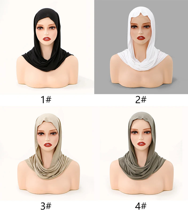Hot Selling Ins Soft Jersey Instant Hijab Scarf for Women Muslim Solid Color Ready to Wear Hijab  Sport Underscarf Headwraps