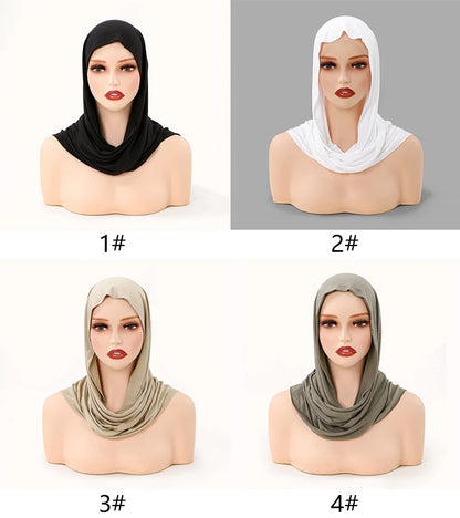 Hot Selling Ins Soft Jersey Instant Hijab Scarf for Women Muslim Solid Color Ready to Wear Hijab  Sport Underscarf Headwraps