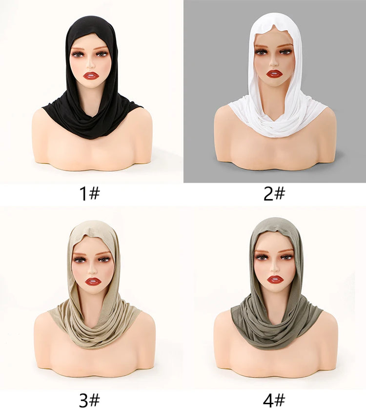 Hot Selling Ins Soft Jersey Instant Hijab Scarf for Women Muslim Solid Color Ready to Wear Hijab  Sport Underscarf Headwraps