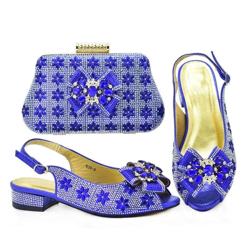 Fashion Shoes and Bag for Party Wedding African Women Wedding Shoes and Bag Set Decorated with Rhinestone Luxery Shoes Women