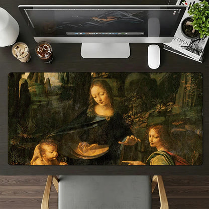 L.da Vinci Acrylic Paint Mouse Pad Large Non-Slip Waterproof Mat Stitched Edge Keyboard Pad for Gaming Daily Office