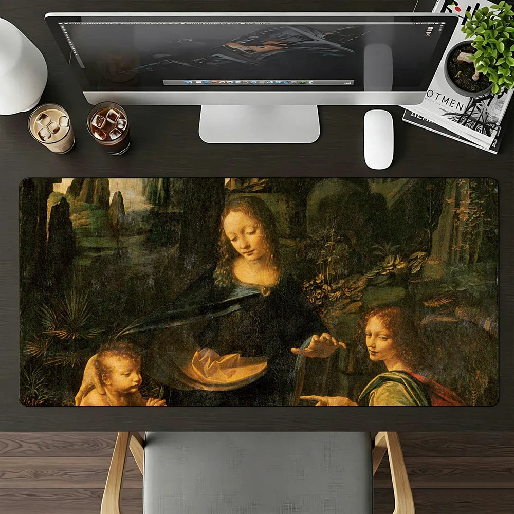L.da Vinci Acrylic Paint Mouse Pad Large Non-Slip Waterproof Mat Stitched Edge Keyboard Pad for Gaming Daily Office