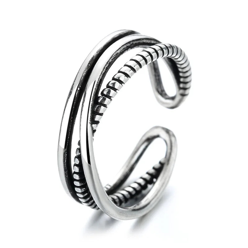VENTFILLE 925 Sterling Silver Geometric Multilayer Round Bead Ring Female Fashion Punk Temperament Prevent Allergy Charm Jewelry