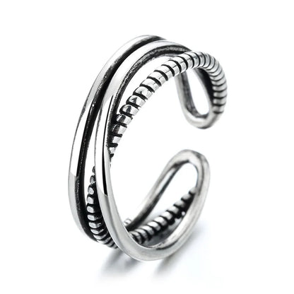 VENTFILLE 925 Sterling Silver Geometric Multilayer Round Bead Ring Female Fashion Punk Temperament Prevent Allergy Charm Jewelry