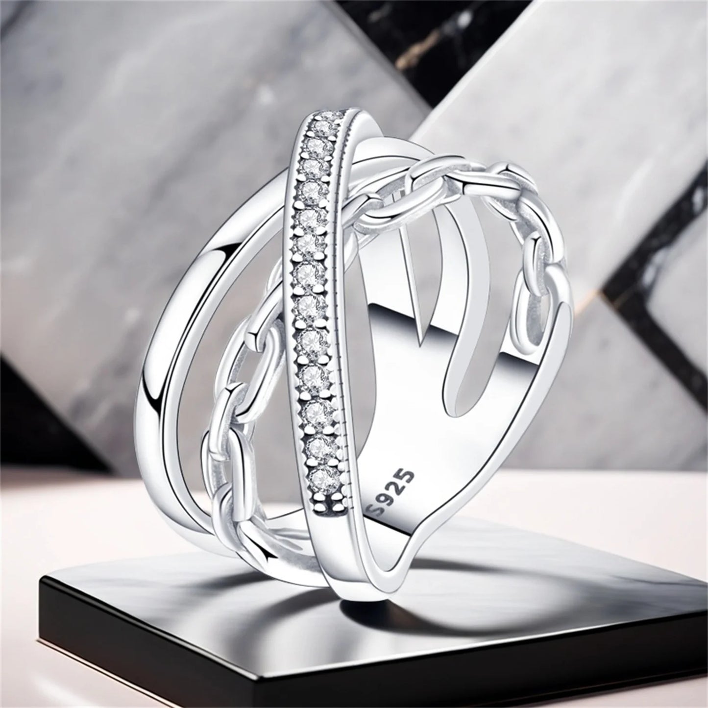 925 Sterling Silver Three-Ring Stackable Ring for Women Simple Fashion Design Fine Jewelry Perfect for Birthday Party Gift 2026