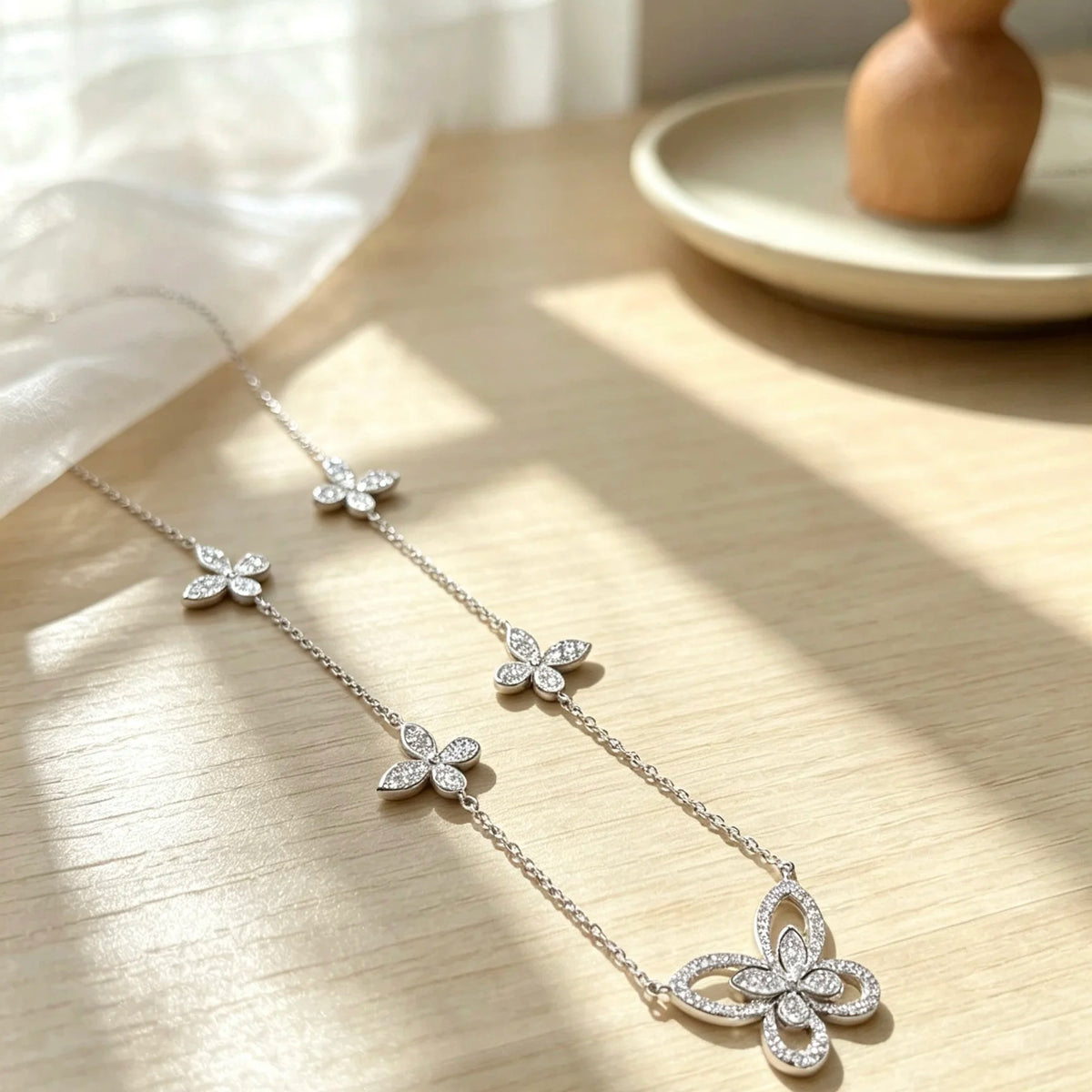 S925 Silver Butterfly Flower Pendant Women's Necklace AAAAA+ Sparkling Zircon High quality Luxury Wedding Party Exquisite Gift