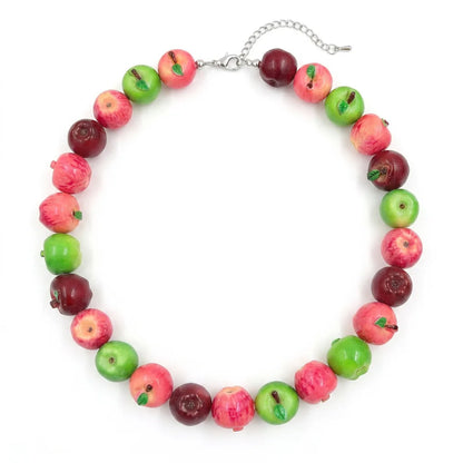 Dopamine 3D Fruit Beaded Necklace Bohemian Retro Pomegranate Strawberry Tomato Choker Exaggerated Bracelet Bikini Jewelry Gift