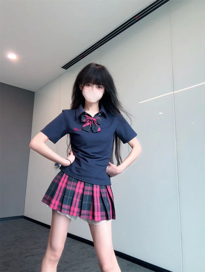 Japanese JK Uniform Polo Shirt and Skirt Suit Spring and Summer Wear Genuine All-match College Style Female Cute Lady Quiet