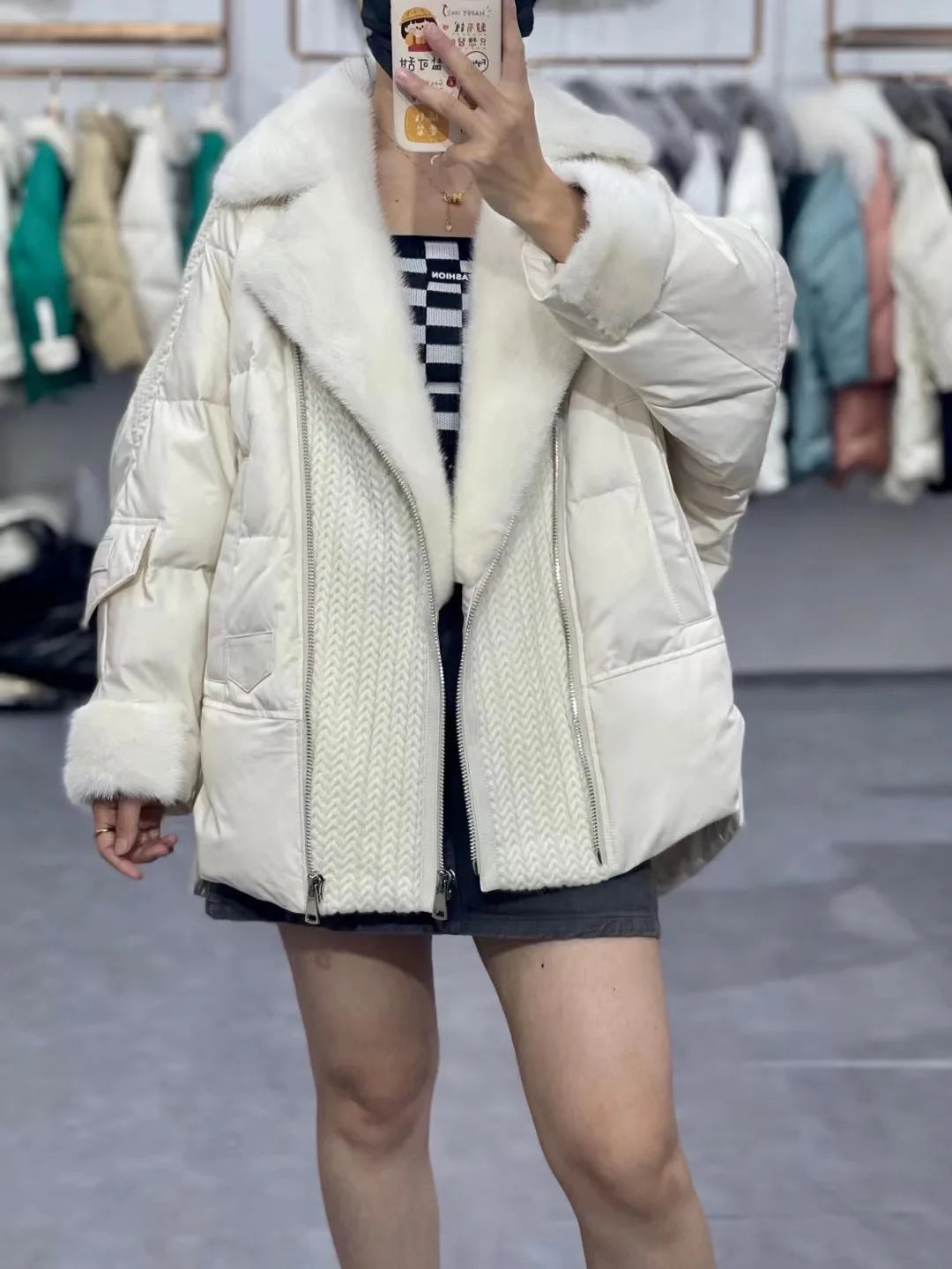 OFTBUY 2023 Real Fur Coat Winter Jacket Women Natural Mink Fur Thick Warm Goose Down Coat Loose Outerwear Streetwear New Fashion