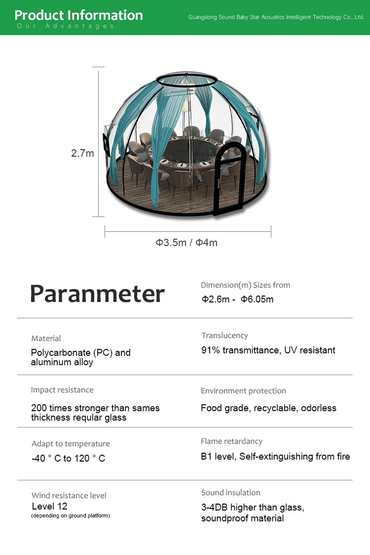 Prefab Polycarbonate Winter Geodesic Clear Dome Tent Green Dome House