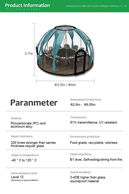 Prefab Polycarbonate Winter Geodesic Clear Dome Tent Green Dome House