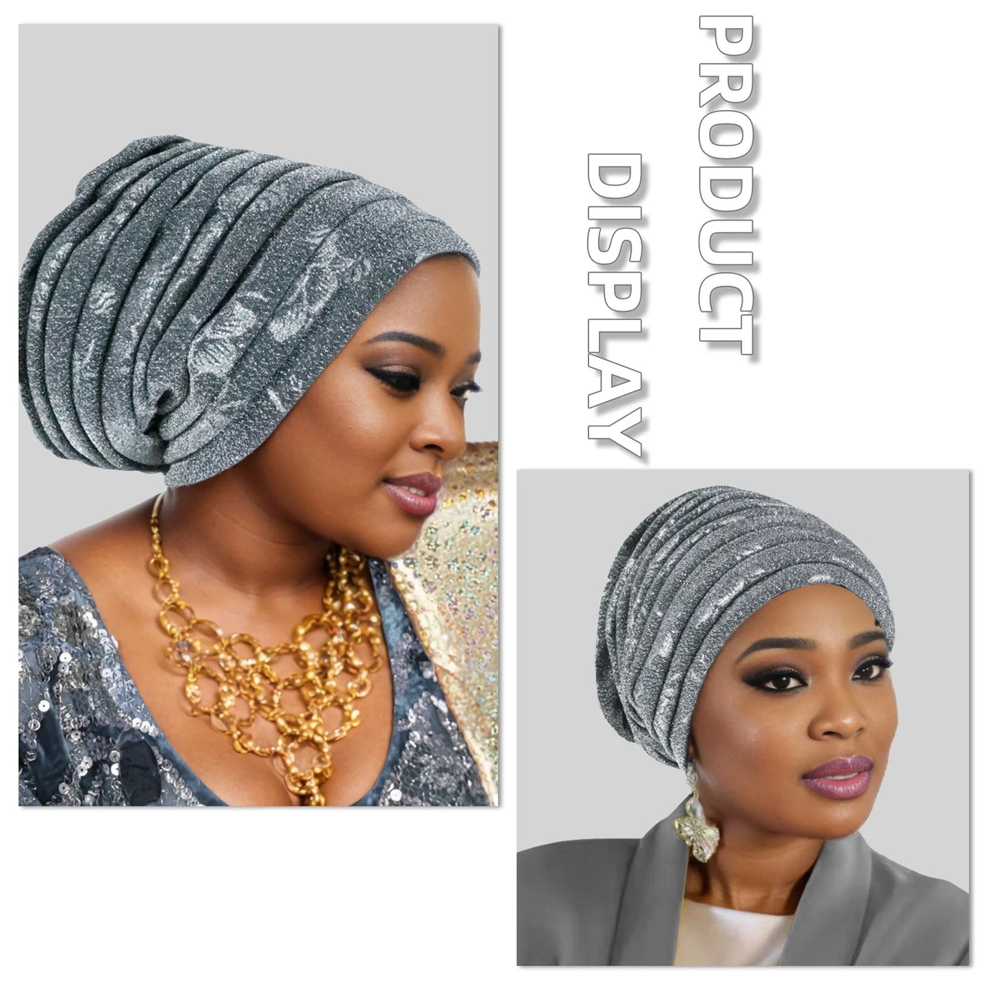 Glitter Full Body Pleated Turban Cap for Women 2025 Lady Head Wraps Muslim Headscarf Hat Turbante Mujer African Headpiece