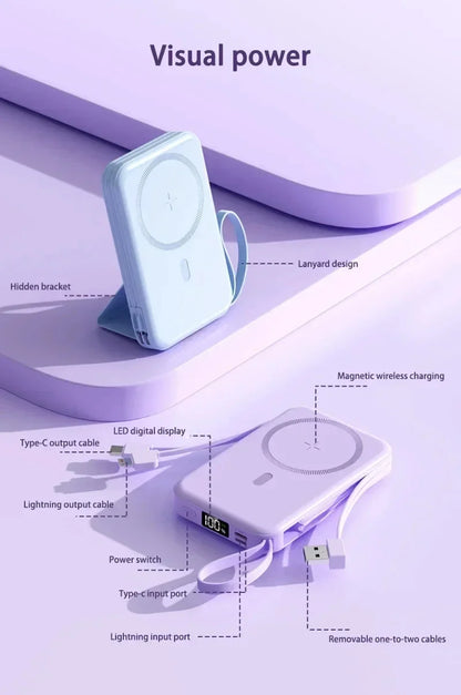 50000mAh Large Capacity Solar Power Bank 4 In1 Built in Cables Intelligent Digital Display Laser Light For Samsung Apple