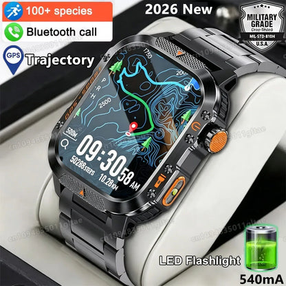 2026 New Rugged Military GPS Smart Watch Men Bluetooth Call Health Monitoring Sports 5ATM Waterproof Smartwatches Man Pk HW12