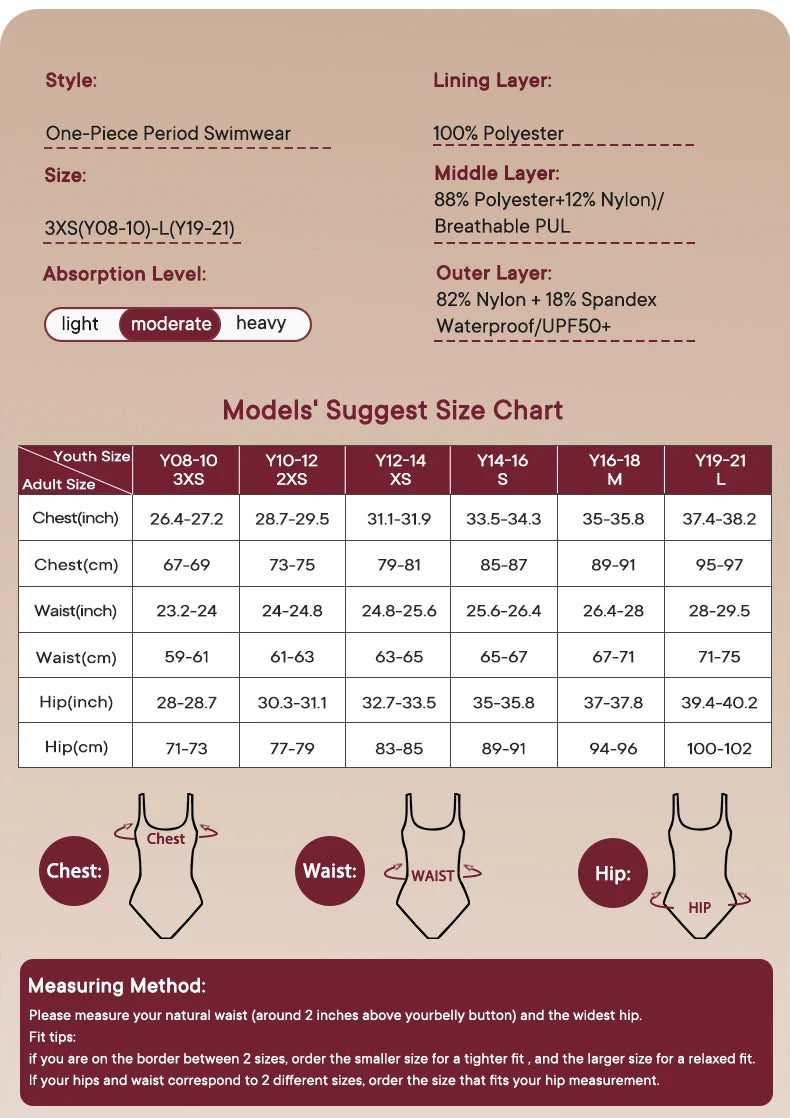 One Piece Period Swimwear Teenage Menstrual Swimsuits Menstruation Swimwear for Pool Girl Waterproof Women Period Bathing Suit