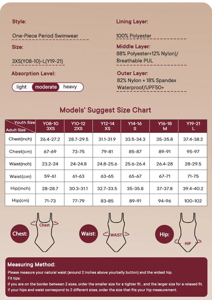 One Piece Period Swimwear Teenage Menstrual Swimsuits Menstruation Swimwear for Pool Girl Waterproof Women Period Bathing Suit