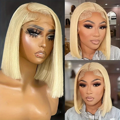 BOB Lace Front Wig Human Hair Straight 200% Full Density 13x4 HD Transparent Lace Frontal Wigs Bob Hair Lace Front Wig For Women