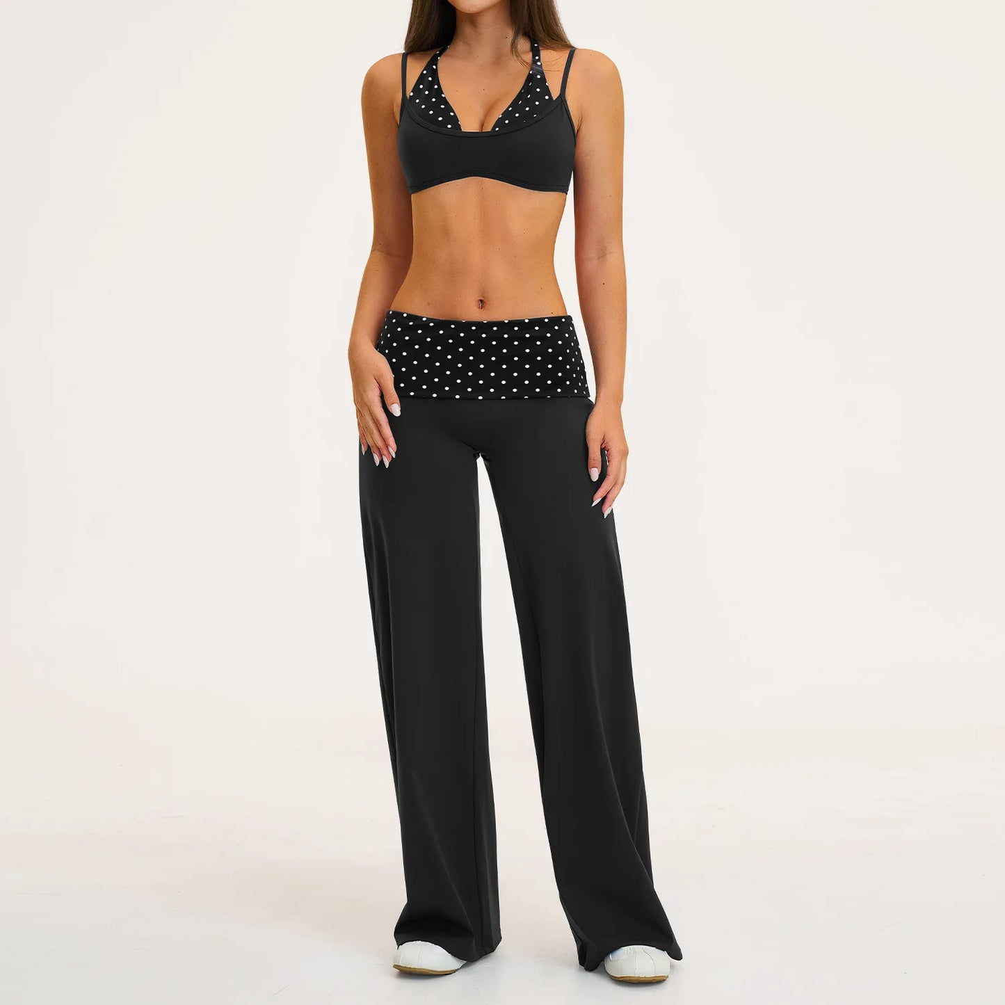 2PCS Stripes Fitness Suit Women's Tracksuits Polka Dot High Waist Workout Capri Pants Sports Set Female Yoga Sports Clothes