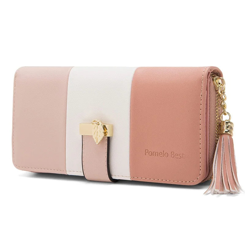 Pomelo Best RFID Blocking Tri-color Women's Zipper Wallet PU Leather Large Capacity Card Holder Coin Purse Travel Gift Clutch