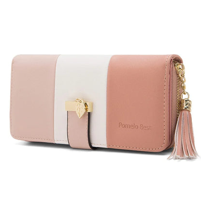 Pomelo Best RFID Blocking Tri-color Women's Zipper Wallet PU Leather Large Capacity Card Holder Coin Purse Travel Gift Clutch