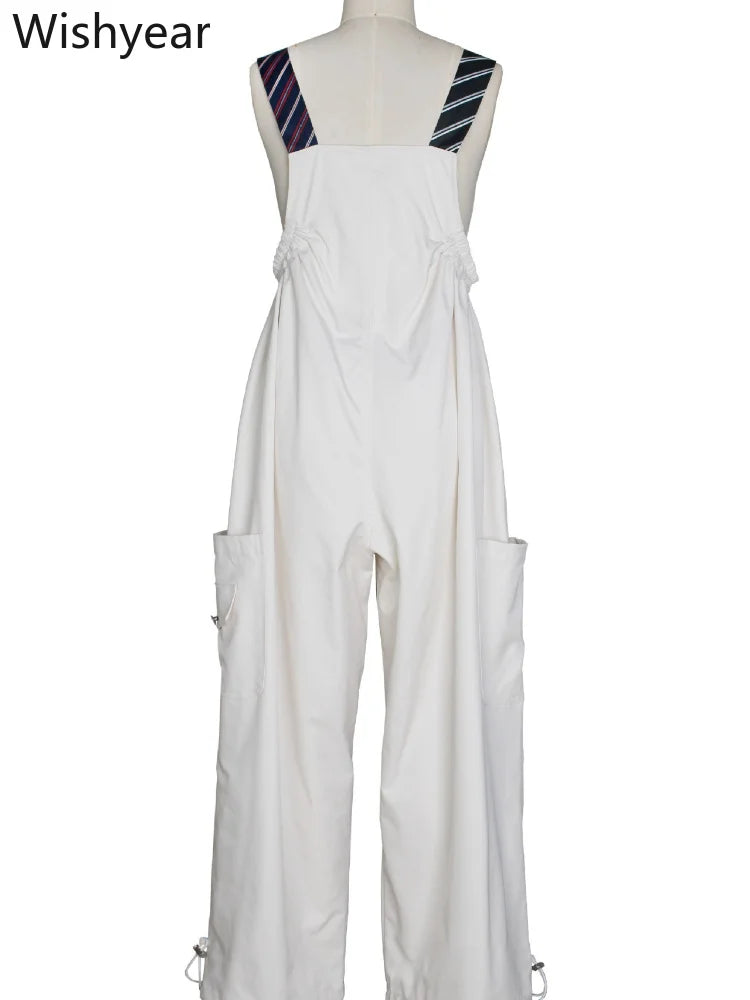 Women’s Overalls Jumpsuit Long Sleeve Shirt Style Patchwork Tie Detail Wide Leg Cargo Pants Casual Office Work Party Streetwear