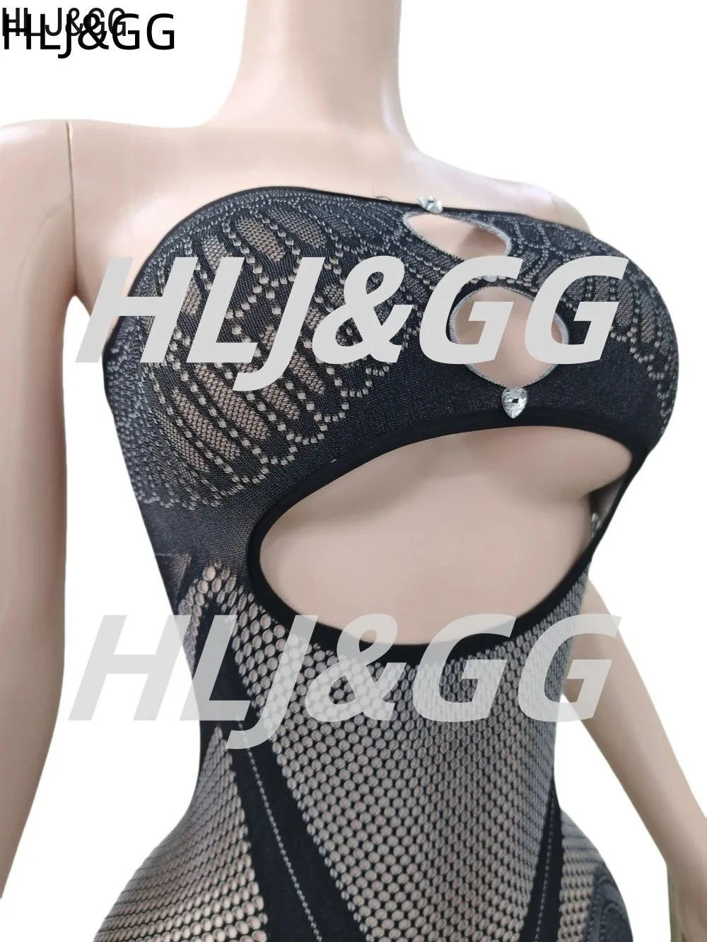 HLJ&GG Sexy Off Shoulder Hollow Out Bodycon One Piece Jumpsuits Women Sleeveless Backless Slim Playsuit Fashion Stretchy Overall