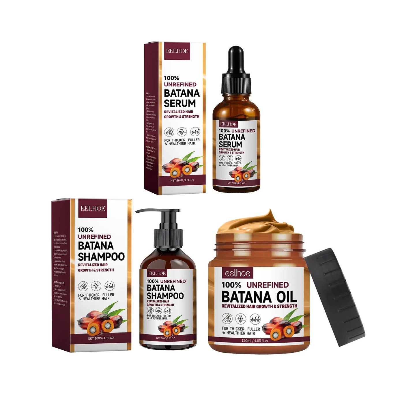 EELHOE Natural Batana Oil Deep Moisturizing Smooth Thick Hair Growth Shampoo and Conditioner for Damaged Hair Keratin Treatment