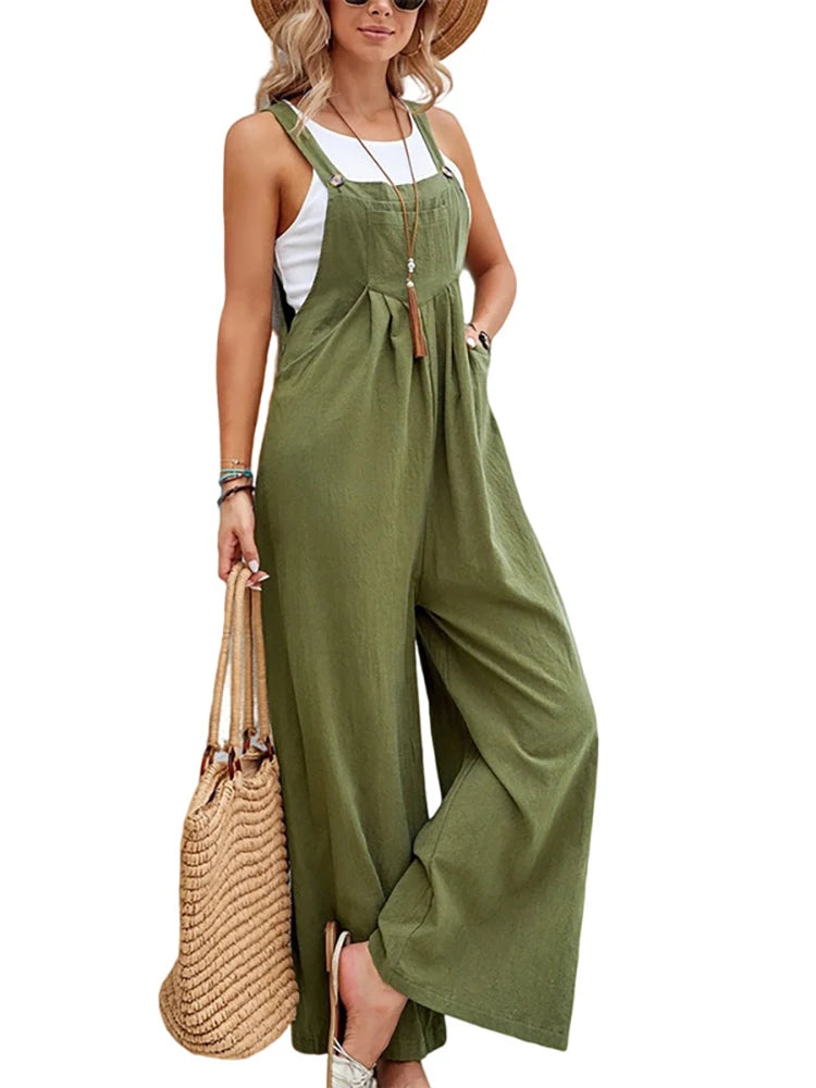 Women Casual Straps Jumpsuits Summer Autumn Harajuku Slim Wide Leg Trousers Dungaree Bib Overalls Elegant Sleeveless BF Jumpsuit