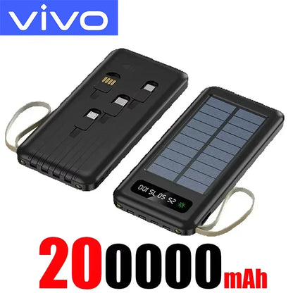 VIVO 200000mAh Solar Power Bank Large Capacity Mobile Power Fast Charging Battery Dual USB 4 Cables For iPhone Samsung Huawei