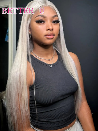 250% Platinum 13x4 13x6 HD Lace Front Human Hair Wigs #60 Pre-Plucking White Blonde Colored Straight Lace Frontal Wig For Women