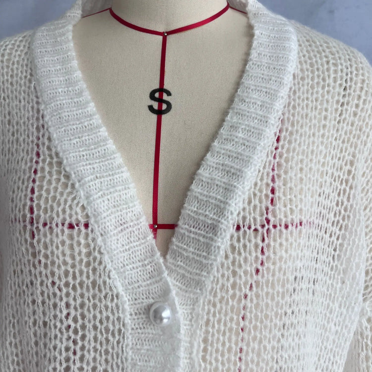 Women Knitting Cardigan 2026 New Women Mohair Knit Cardigan Hollow Out Sheer Long Sleeve Casual Knitted Outerwear Sweater