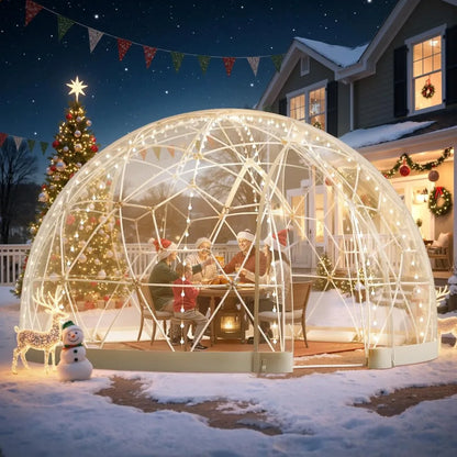 Clear Geodesic Dome Tent 15x9.5ft Waterproof PVC Bubble House for 12-14 Person Greenhouse with Ventilated Window Outdoor