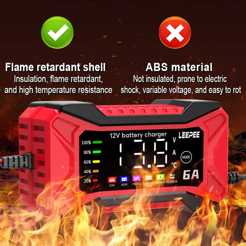 Intelligent Car Battery Charger Full Automatic Smart Battery Charging Fast Power Charging Pulse Repair Tools  Digital LCD Display For SUV Motorcycle Truck RV