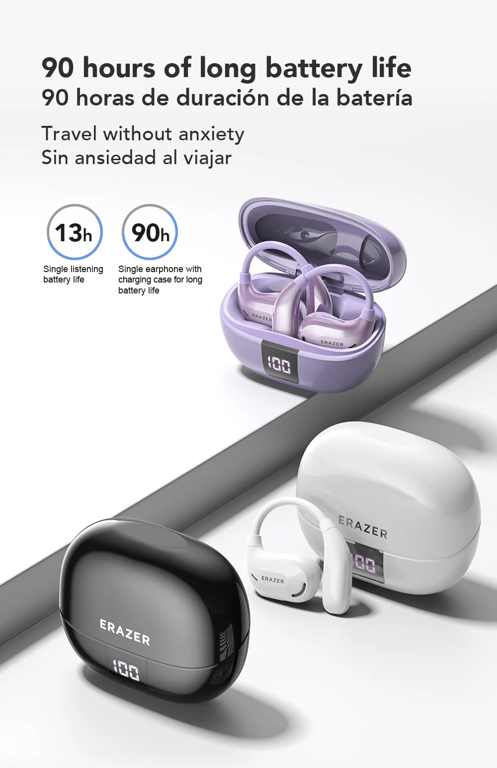 ERAZER XT66PRO Bluetooth Earphones ASMR Headsets DIY APP AI Translator Earbuds Wireless Headphones 13 Hours Long Life Display
