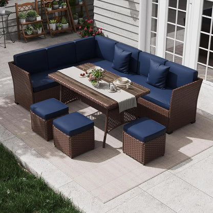 7 Piece Patio Furniture Set, Outdoor PE Wicker Rattan Outdoor Dining Set, Patio Table and Chairs Set, Patio, Customized