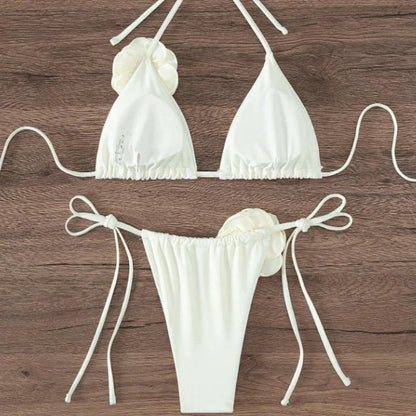 2026 S-L Sexy 3D Flowers Halter Strappy Bikini Women Swimwear Female Swimsuit Two-pieces Bikini Set Bather Bathing Suit Swim