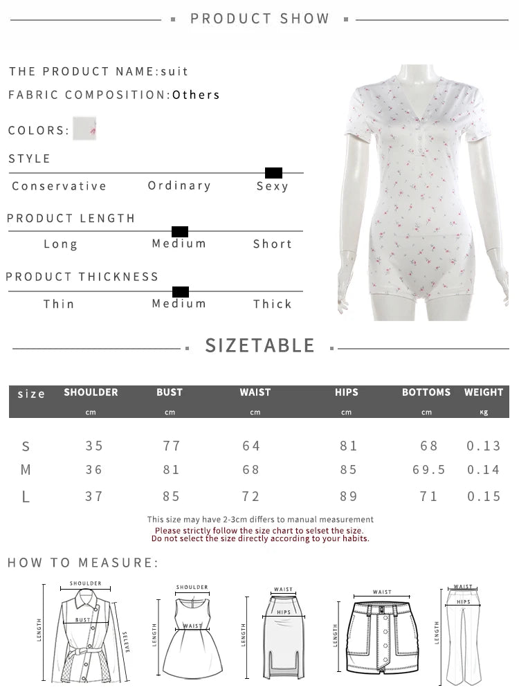 Weird Puss Floral Print Playsuit Women Casuals Simple Lace Patchwork Single-Breasted V-Neck Trend Chic Skinny Sporty Streetwear