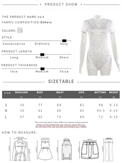 Weird Puss Floral Print Playsuit Women Casuals Simple Lace Patchwork Single-Breasted V-Neck Trend Chic Skinny Sporty Streetwear