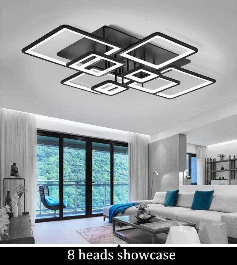 Creative Grid LED Ceiling Light Luxury Villa Hall Black Living Room Decor Dining Room Ceiling Chandelier Home Lustre Fixture