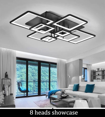 Creative Grid LED Ceiling Light Luxury Villa Hall Black Living Room Decor Dining Room Ceiling Chandelier Home Lustre Fixture