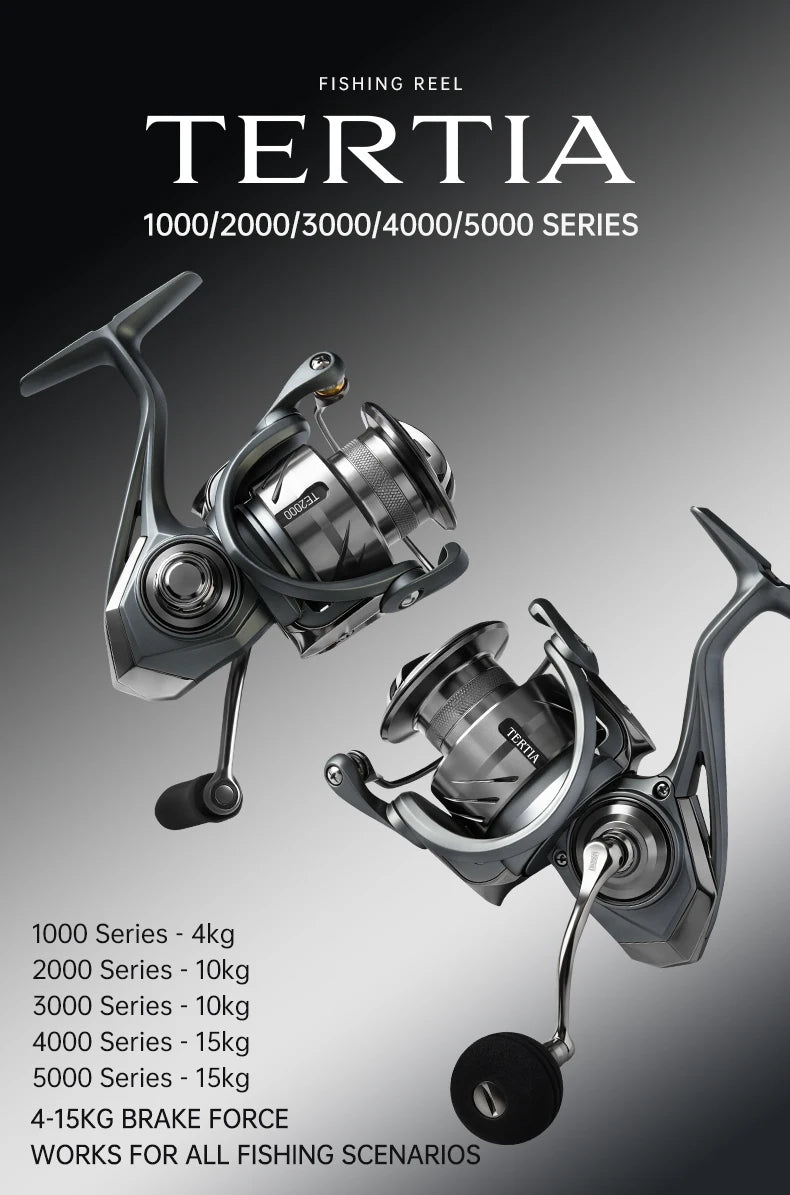 Kingdom TERTIA Spinning Fishing Reel Ultra-Long Casting 1000-5000 Max Drag 15KG 8+1 BB 5.2:1 Freshwater Saltwater Fishing