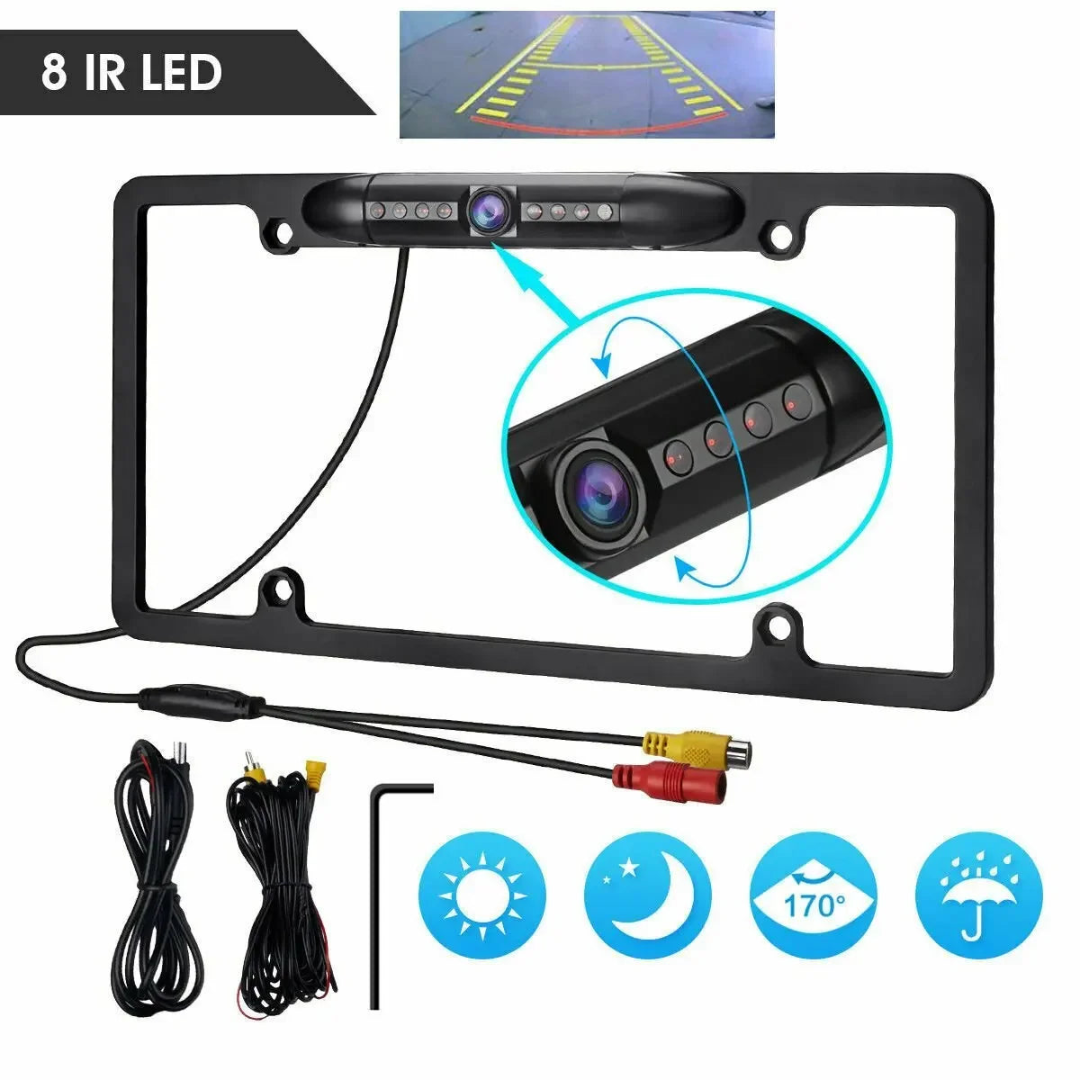 Backup Camera Waterproof Night Vision HD Wide Angle License Plate Car Rear View For SUV Truck RV Van Parking Assistance 12V