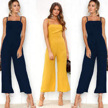 Woman Sleeveless Bib Dungarees Jumpsuits Autumn Casual Loose Solid Overalls for Women Female Spaghetti Strap Wide Leg Jumpsuit