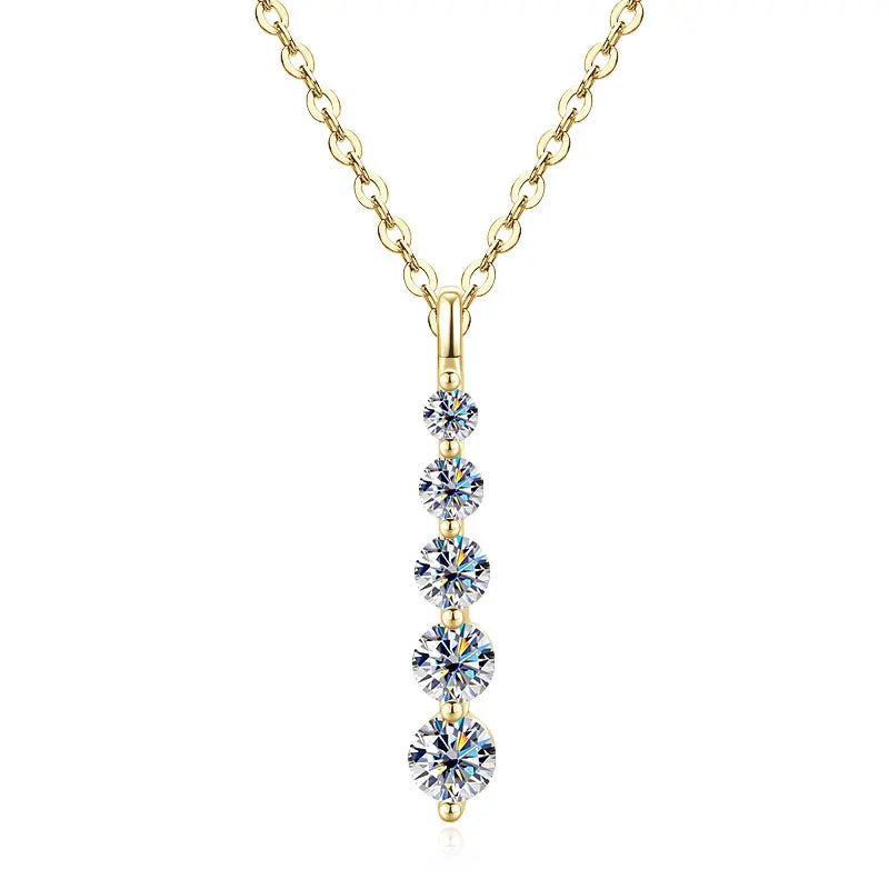 OXTAO Moissanite Diamond Necklace 14K Gold Filled Clavicle Chain 5-Stone Long Pendant Necklace Wedding Jewelry Gift for Women