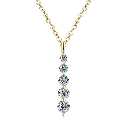 OXTAO Long 5-Stone Moissanite Pendant Necklace D VVS1 for Women Clavicle Chain Necklace Fine Jewelry Gift 14K Gold Filled