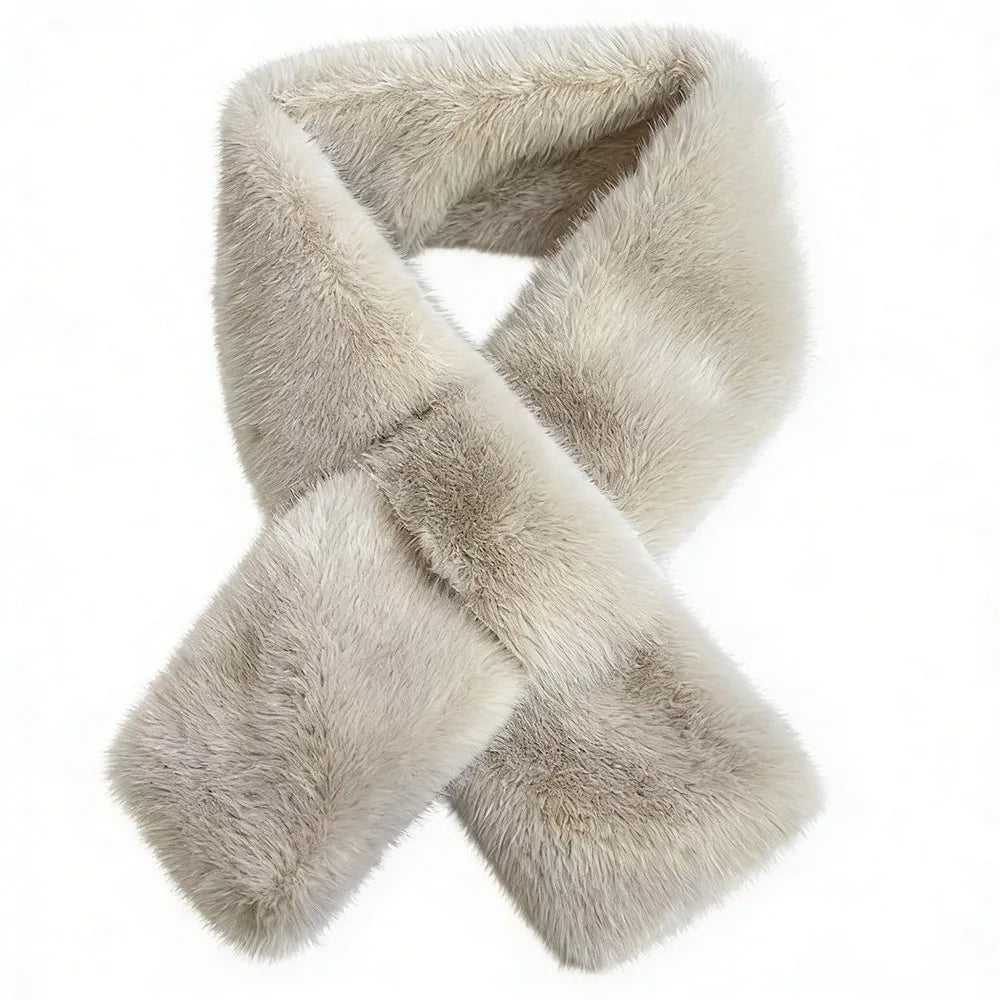 Winter Warm Faux Mink Fur Cross Scarf Solid Color Soft Neckerchief Wrap Thickened Neck Warmer Collar Scarf Autumn Winter